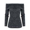 T-shirt Tricoté à Epaule Dénudée à Volants - Gris Foncé XL