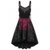 Robe Gothique Haute Basse Fleur Imprimée sans Manches à Lacets - Noir 2XL