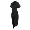 Ruched Asymmetrical Shirt Dress - BLACK L