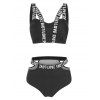 Ensemble de Bikini Découpé Matelassé à Imprimé Lettre - Noir 2XL