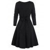 Twisted Front Long Sleeve Ribbed Dress - BLACK M