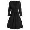Twisted Front Long Sleeve Ribbed Dress - BLACK L
