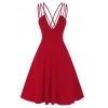 Robe Coupe Basse sans Dos Taille Haute à Col V - Rouge Rubis XL