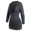 T-shirt Plissé Coupe en V de Grande Taille à Manches Longues - Cendre gris 1X
