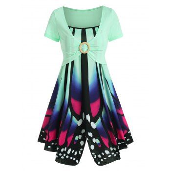 Image of Butterfly Print Sundress with O Ring Crop Top