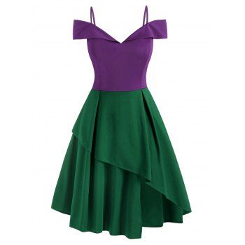 

Plus Size Cold Shoulder Layered Prom Dress, Purple