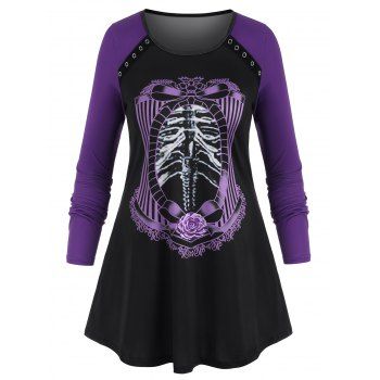 

Plus Size Halloween Skeleton Print T Shirt, Black