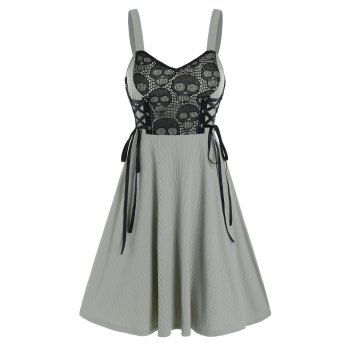 

Skull Lace Insert Lace Up Knitted Cami Dress, Light gray