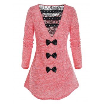 

Space Dye Back Lace Insert Rhinestone Longline T Shirt, Watermelon pink