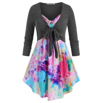 

Plus Size Tie Dye Faux Twinset T Shirt, Gray