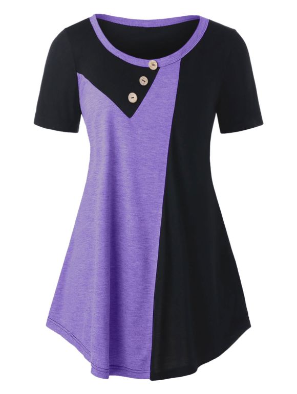 T-shirt Bicolore de Grande Taille - Fleur Violet L