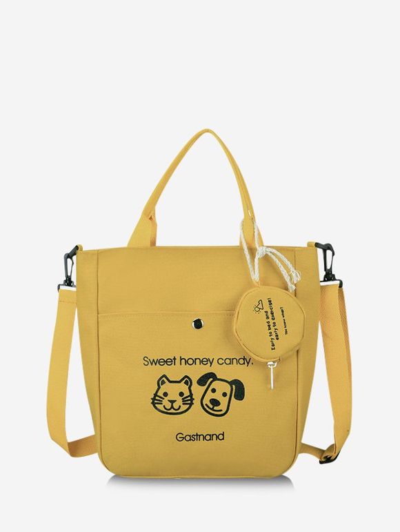 Sac à Bandoulière Animal Graphique Mignon en Canevas Manche en Haut - Jaune 