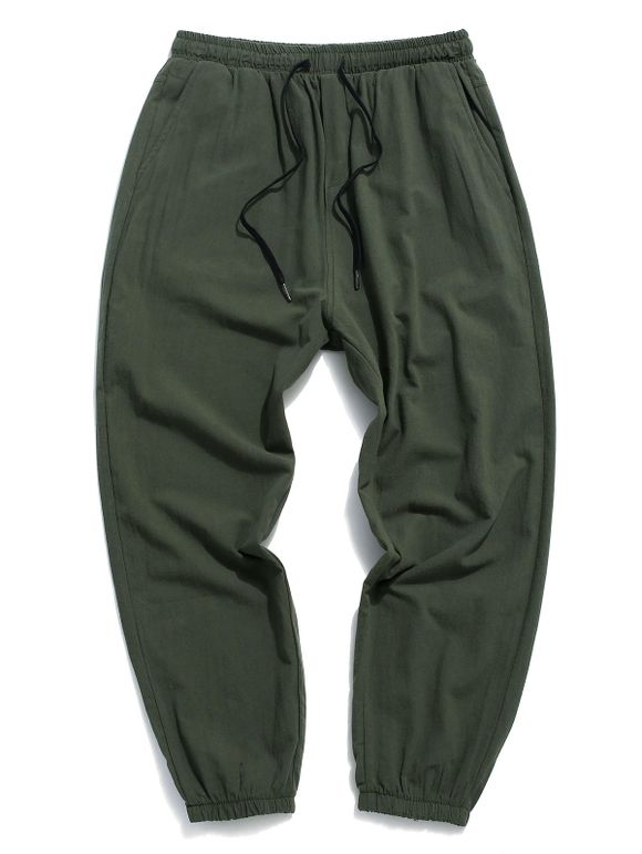 Pantalon en Couleur Unie à Pieds Etroits à Cordon - Vert Armée L