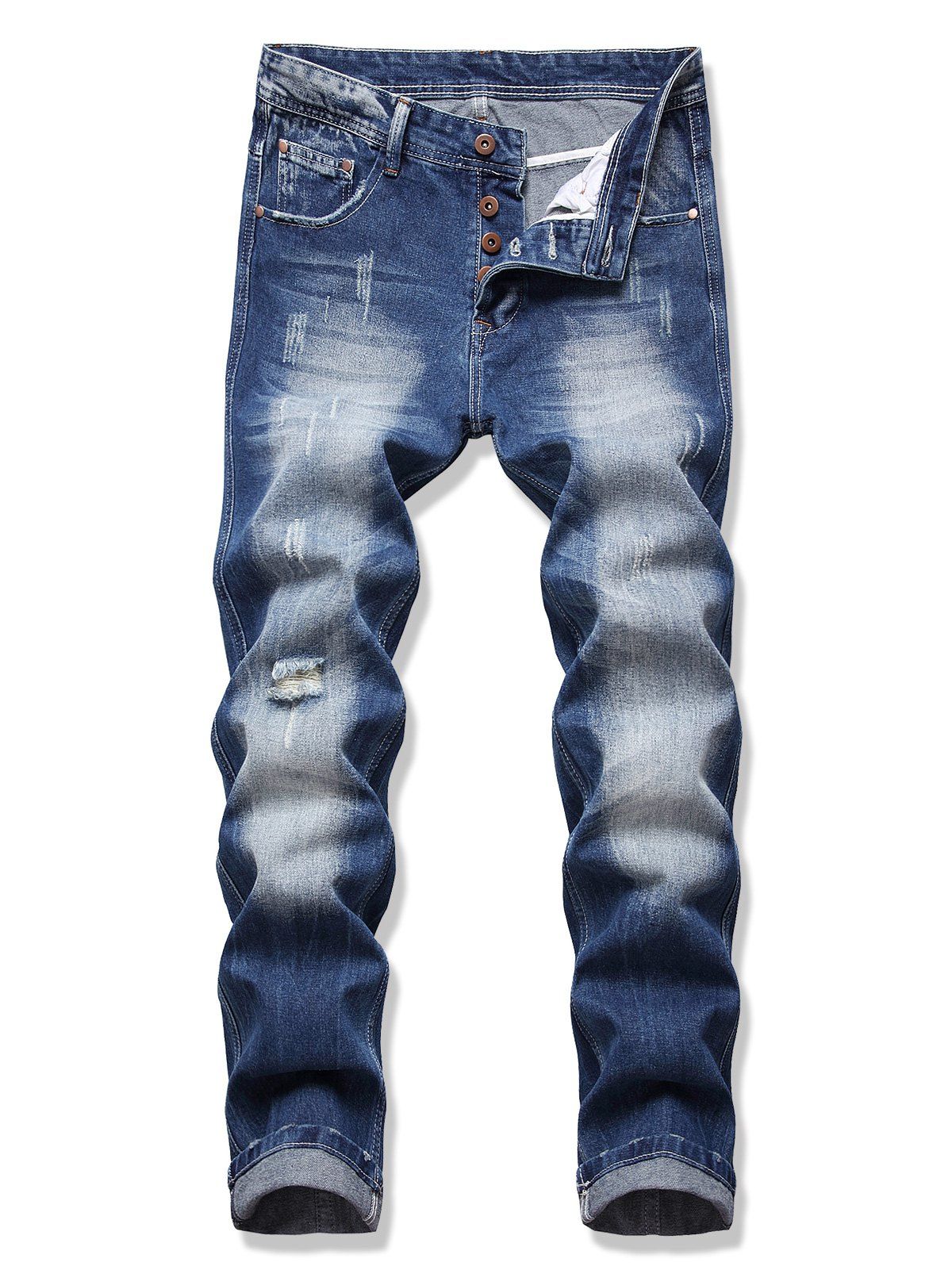 [26% OFF] 2021 Distressed Destroy Wash Scratch Jeans In DEEP BLUE ...