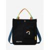 Sac à Bandoulière en Toile avec Poche Frontale Motif Arc-en-Ciel Graphique - Noir 
