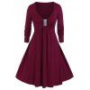 Robe Mi-Longue Plissée Grande Taille à Paillette à Manches Longues - Rouge Vineux 2X