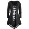T-shirt Asymétrique Eclipse Lune à Manches Longues Grande Taille - Noir 5X