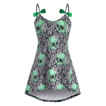 

Bowknot High Low Skull Floral Halloween Plus Size Cami Top, Green