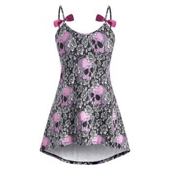 

Bowknot High Low Skull Floral Halloween Plus Size Cami Top, Light pink
