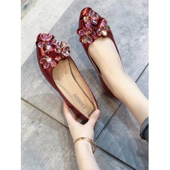 

Pointed Toe Floral Flat Shoes, Lava red