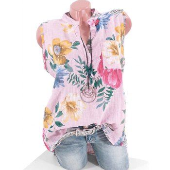 

Plus Size Half Button Floral Print Pocket Shirt, Light pink