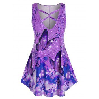 

Plus Size Butterfly Criss Cross Tank Top, Tyrian purple