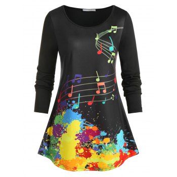 

Plus Size Paint Splatter Musical Notes T Shirt, Black