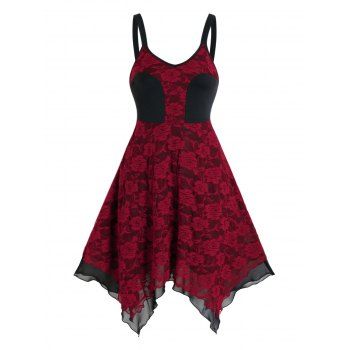 

Two Tone Layered Asymmetrical Lace Cami Dress, Red