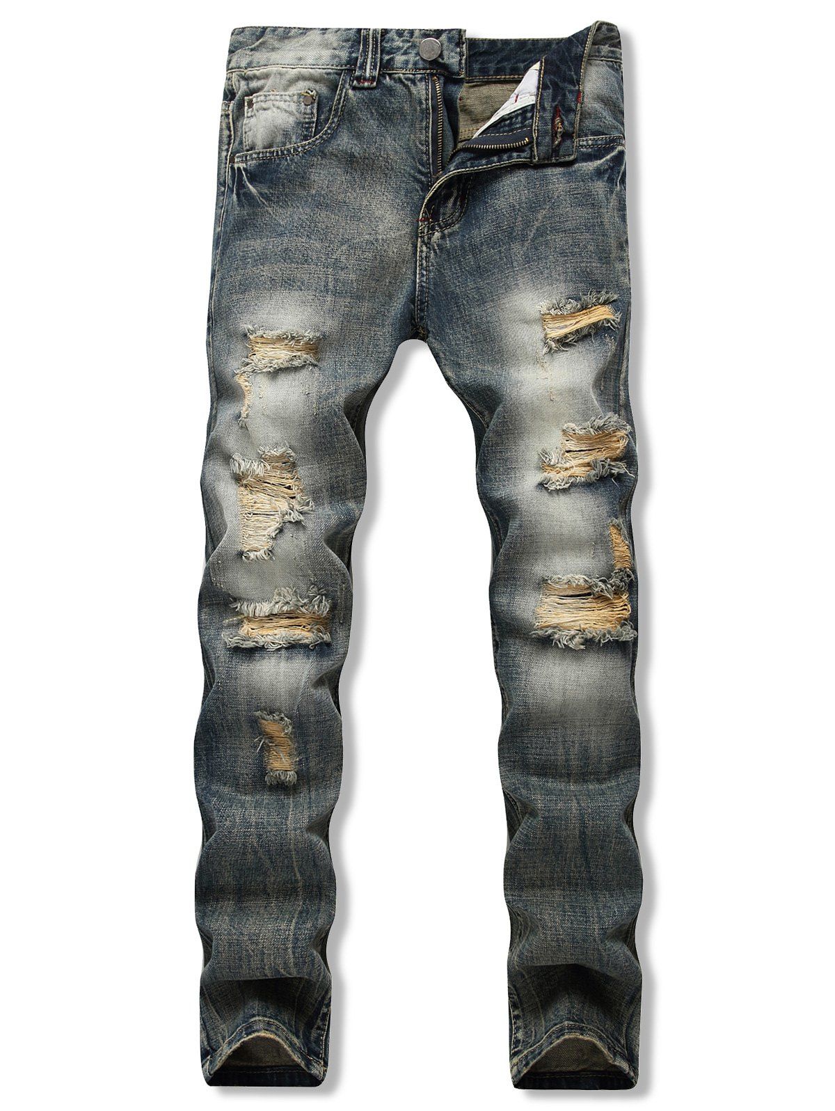 [37% OFF] 2020 Distressed Destroy Wash Long Straight Jeans In ...
