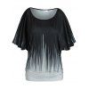 T-shirt Grande Taille à Manches Chauve-souris à Volants - Noir 1X