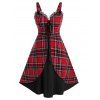Robe Vintage Superposée à Carreaux de Grande Taille à Lacets - Noir L