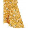 Floral Print Flounced Wrap Dress - GOLDEN BROWN XL