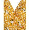 Floral Print Flounced Wrap Dress - GOLDEN BROWN XL