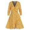 Robe Portefeuille Fleurie Imprimée à Volants - Brun Doré 3XL