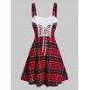 Checked Faux Fur Insert Lace Up Mini Cami Dress - RED 3XL