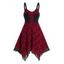 Two Tone Layered Asymmetrical Lace Cami Dress - RED M
