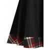 Plus Size Plaid Panel Tie Long Sleeve Tunic Tee - BLACK 4X