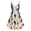 Halloween Pumpkin Print Lace Up Cami A Line Dress - WARM WHITE S