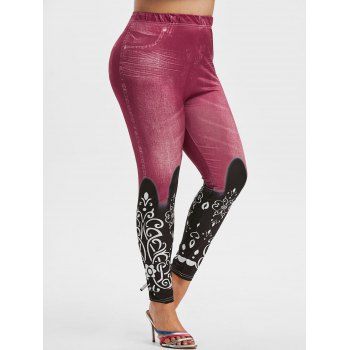 

Plus Size Stretchy 3D Pattern High Rise Jeggings, Light pink