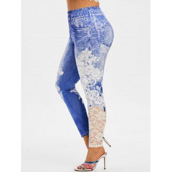 Image of Plus Size D Jean Print Lace Insert Jeggings