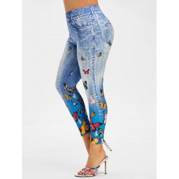 

Colorful Butterfly 3D Print Plus Size Jeggings, Deep blue