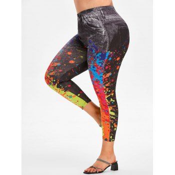 

Plus Size Paint Splatter Ninth Jeggings, Black