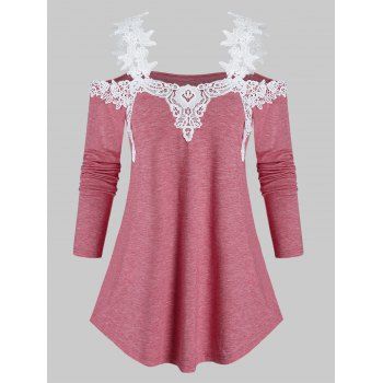

Open Shoulder Lace Insert Longline T Shirt, Cherry red
