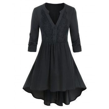 

Plus Size High Low Roll Up Sleeve Blouse, Black
