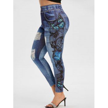 

Plus Size Butterfly 3D Ripped Jean Jeggings, Black