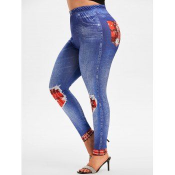 

Plus Size Moon and Star 3D Print High Rise Jeggings, Blue