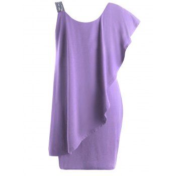 

Plus Size Flounce One Shoulder Mini Dress, Light purple