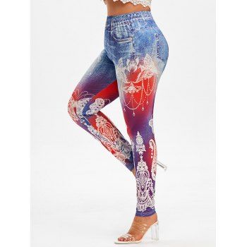 

Plus Size Butterfly 3D Jean Print High Rise Jeggings, Blue