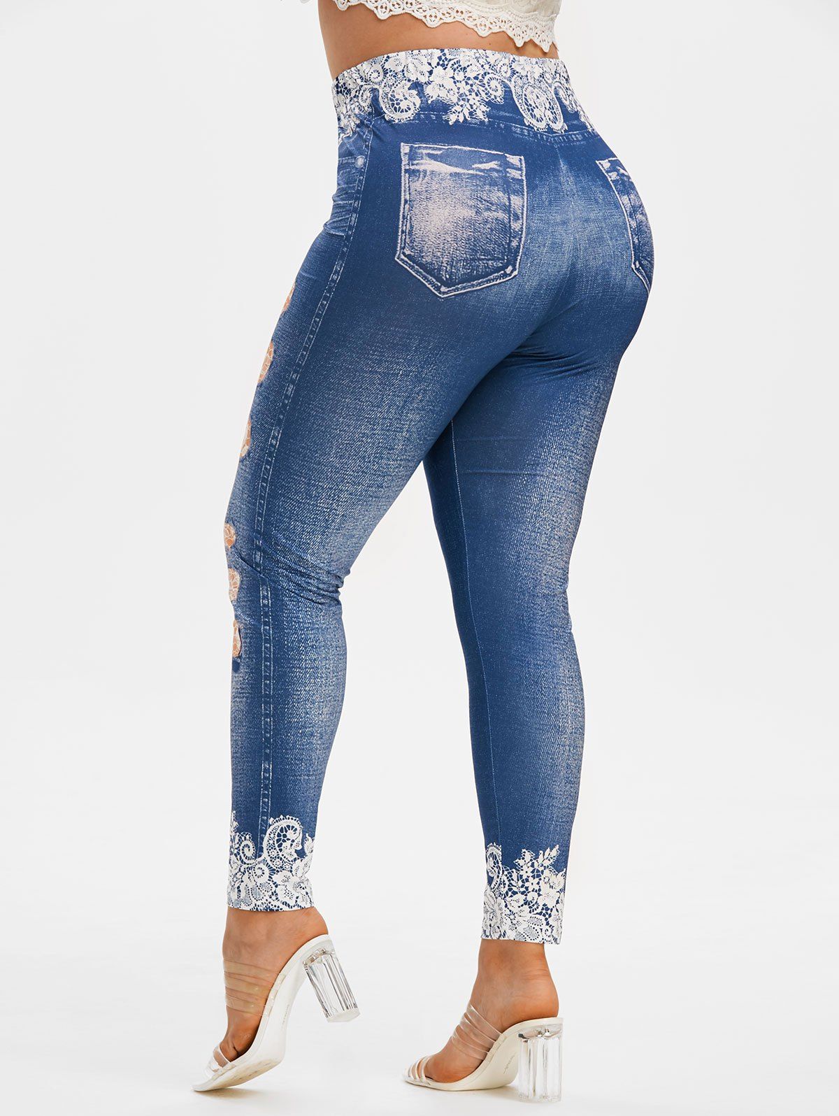 [39% OFF] 2020 Plus Size 3D Ripped Jean Print Skinny Jeggings In BLUE ...