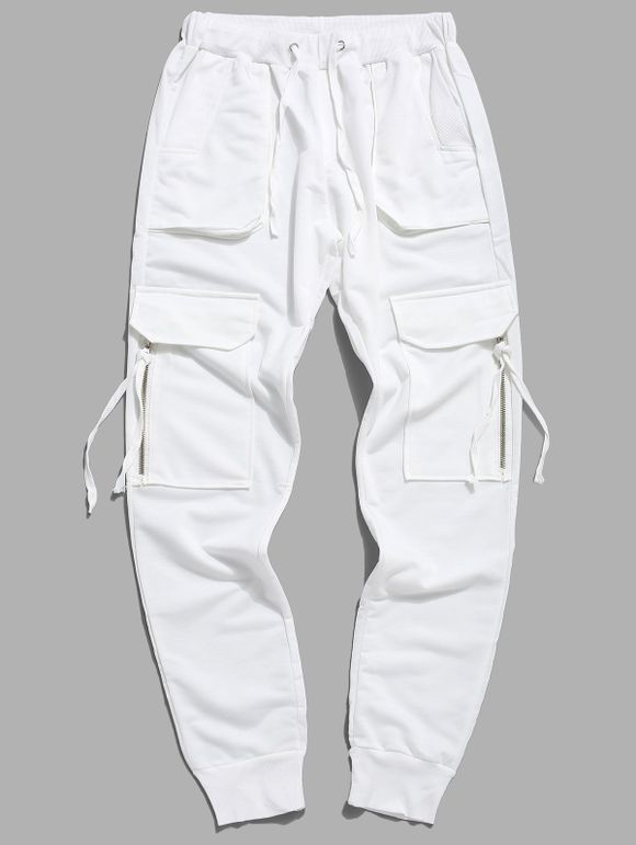 Pantalon Décontracté Fuselé avec Multi-Poches à Cordon - Blanc L